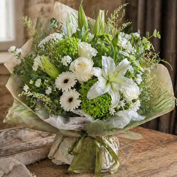 The Serenity Bouquet: White Lilies & Roses 1 white lily and white rose bouquet