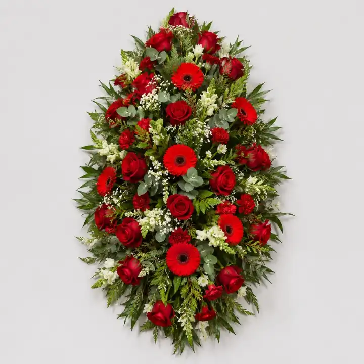 Eternal Devotion Red Rose and Gerbera Coffin Spray 2 Red Rose and Gerbera Coffin Spray