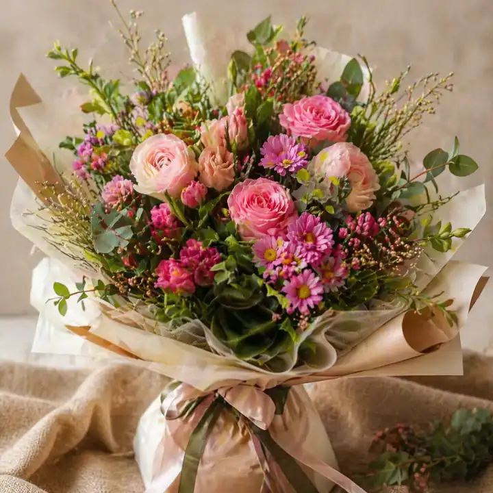 The Blushing Green Bouquet 1 rose and ranunculus bouquet