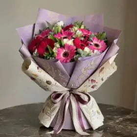 Radiant Pink Gerbera & White Alstroemeria Bouquet