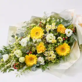 Hand-Tied Funeral Sheaf Bouquet with Yellow Gerberas