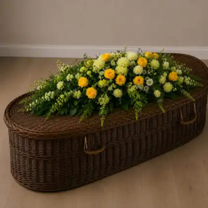 Premium Yellow Rose and Carnation Coffin Spray on coffin