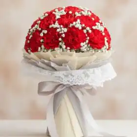 Radiant Scarlet Carnation & Graceful Gypsophila Bouquet