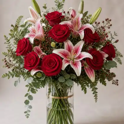 bouquets with lilies and roses