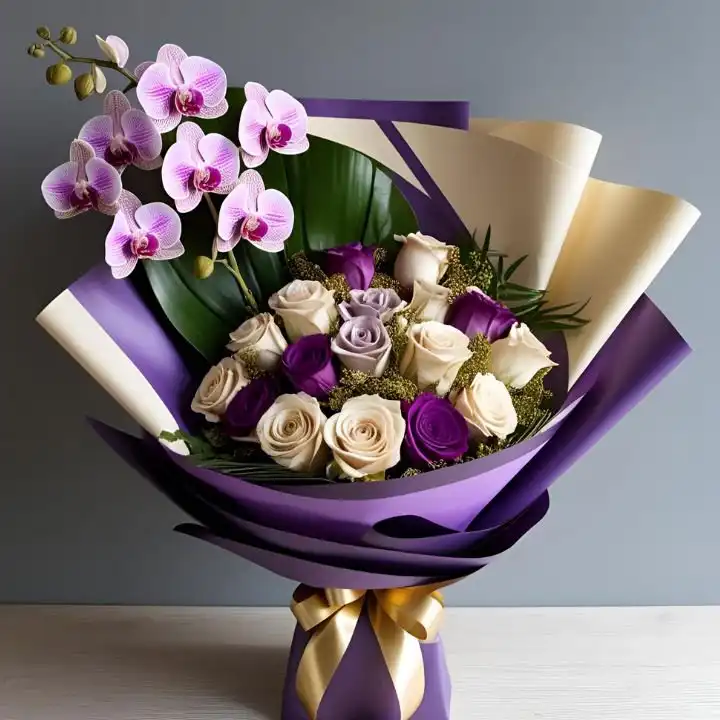 Purple Orchid and Rose Bouquet Delivery 1 Purple Orchid and Rose Bouquet Delivery UK – Elegant Hand-Tied Floral Gift