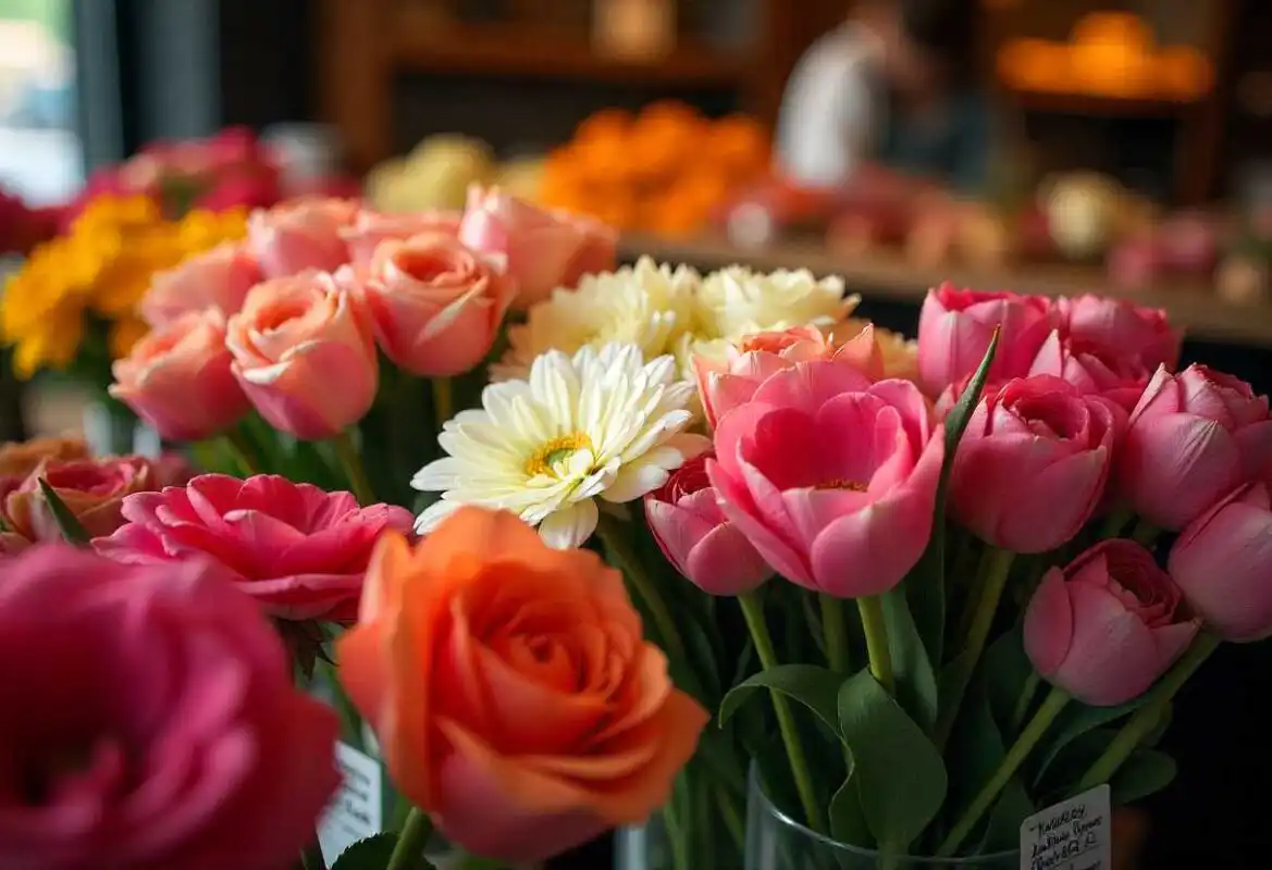 How Much Does a Flower Bouquet Cost 1 A person holding a fresh, mixed flower bouquet wrapped in eco-friendly paper, delivered to a doorstep, reflecting the overall Flower Bouquet Cost including delivery service.